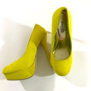 Lemon Lime // Yellow-Green Neon Faux Suede Heels